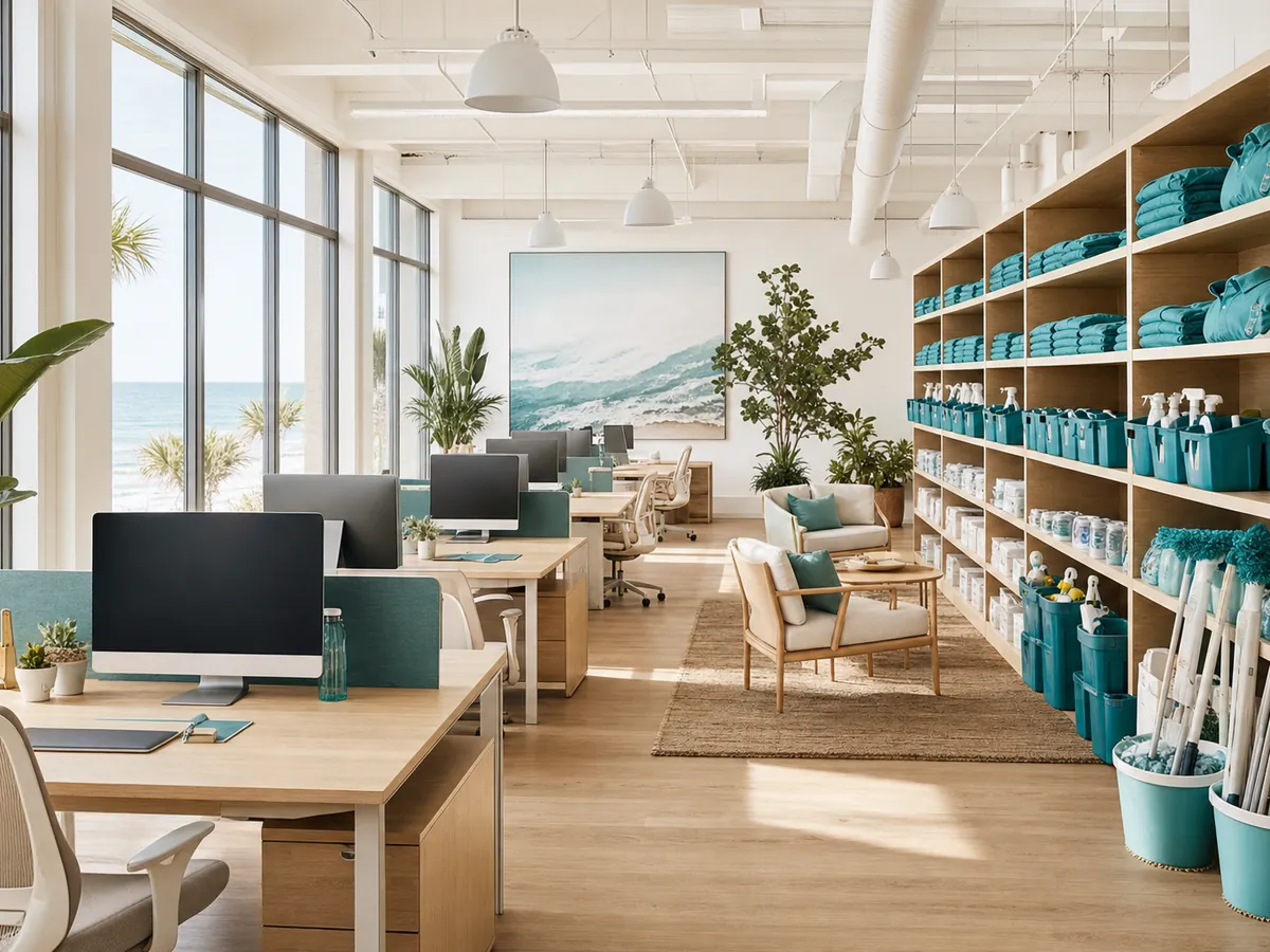 Coastal Maid San Diego team workspace and organized supply room