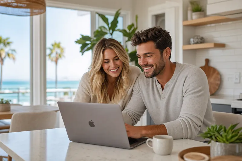 San Diego couple booking a Coastal Maid cleaning online from their kitchen
